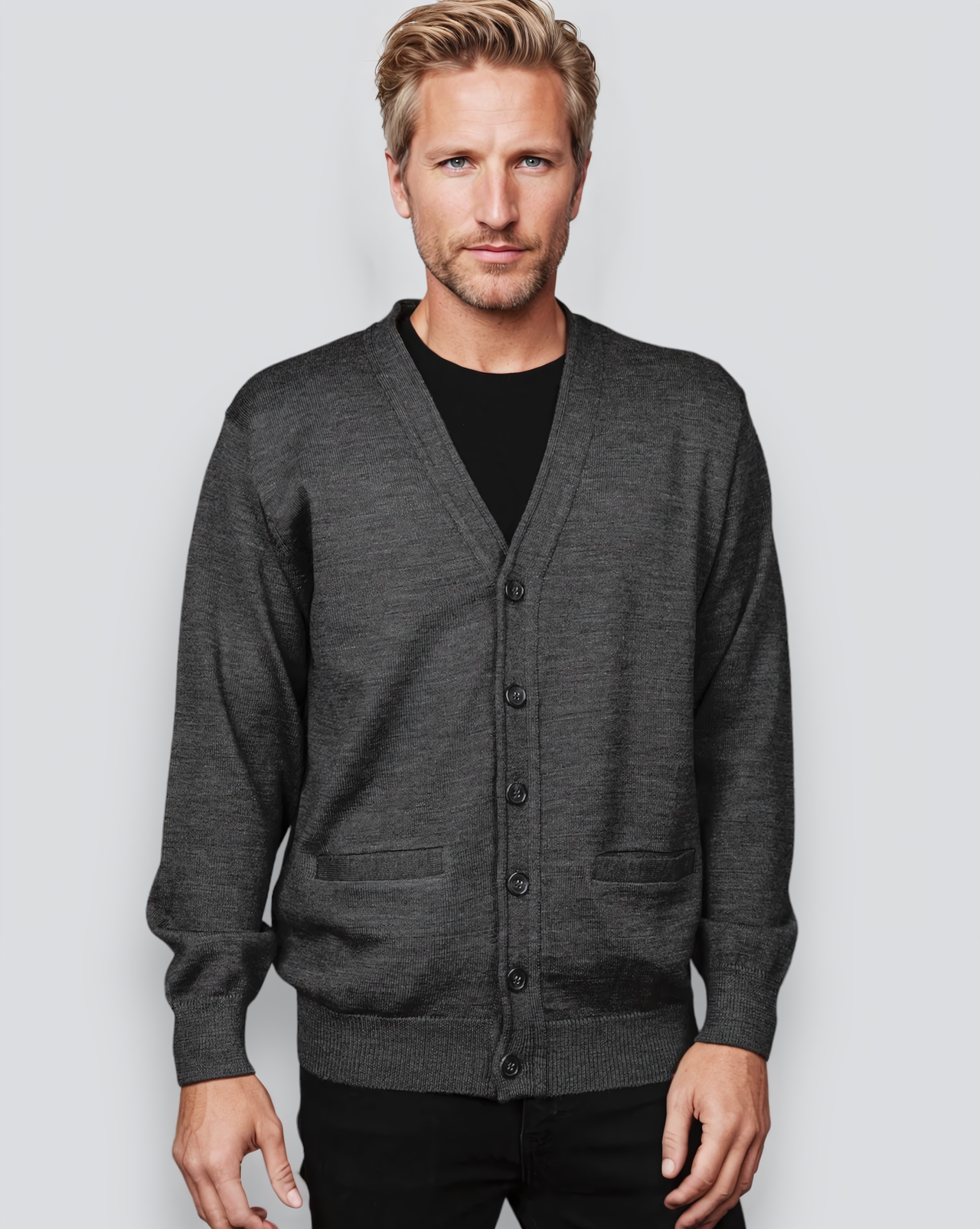 Ansett Wool Shadow Grey Machine Washable Cardigan