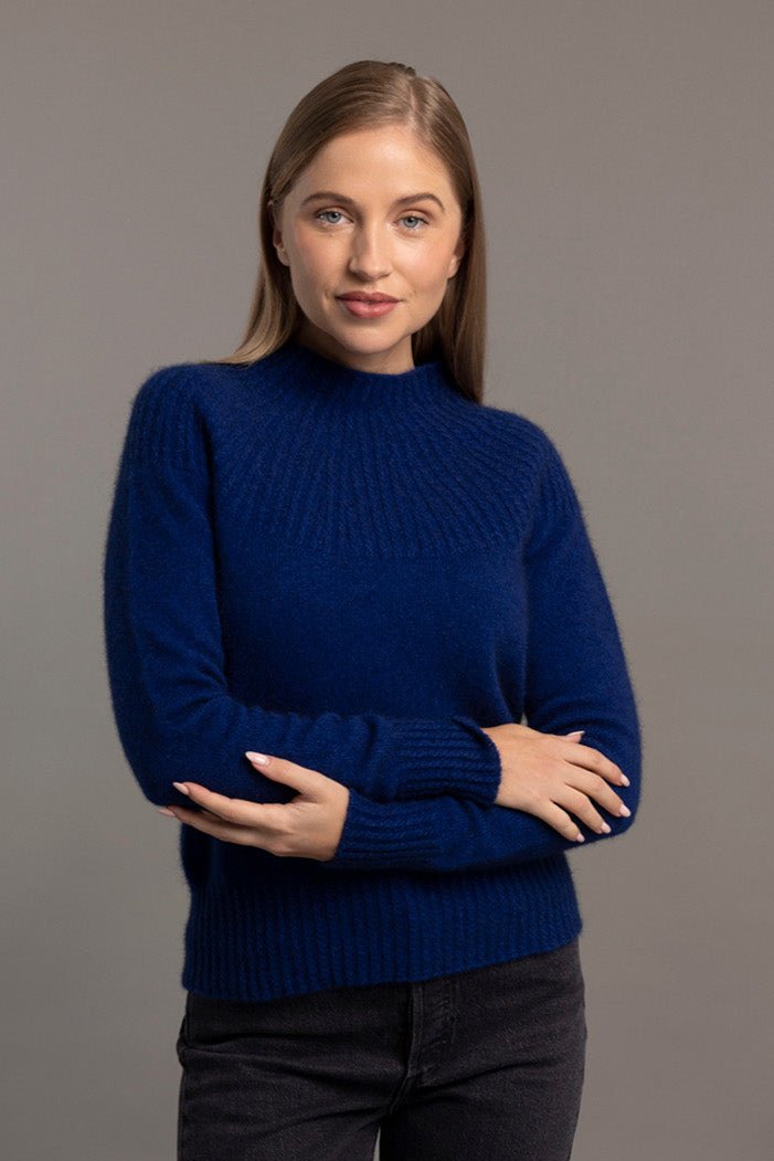 Cobalt Blue Possum Merino Yoke Neck Cable Jumper