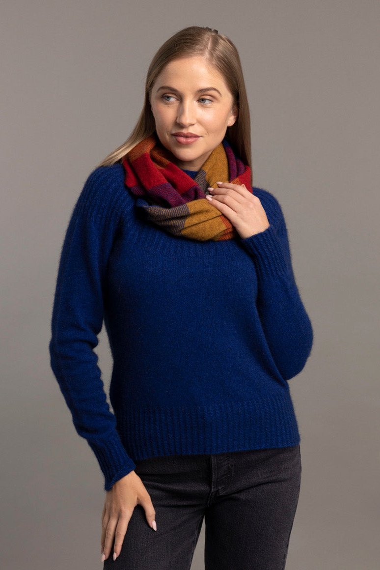 Cobalt Blue Possum Merino Yoke Neck Cable Jumper