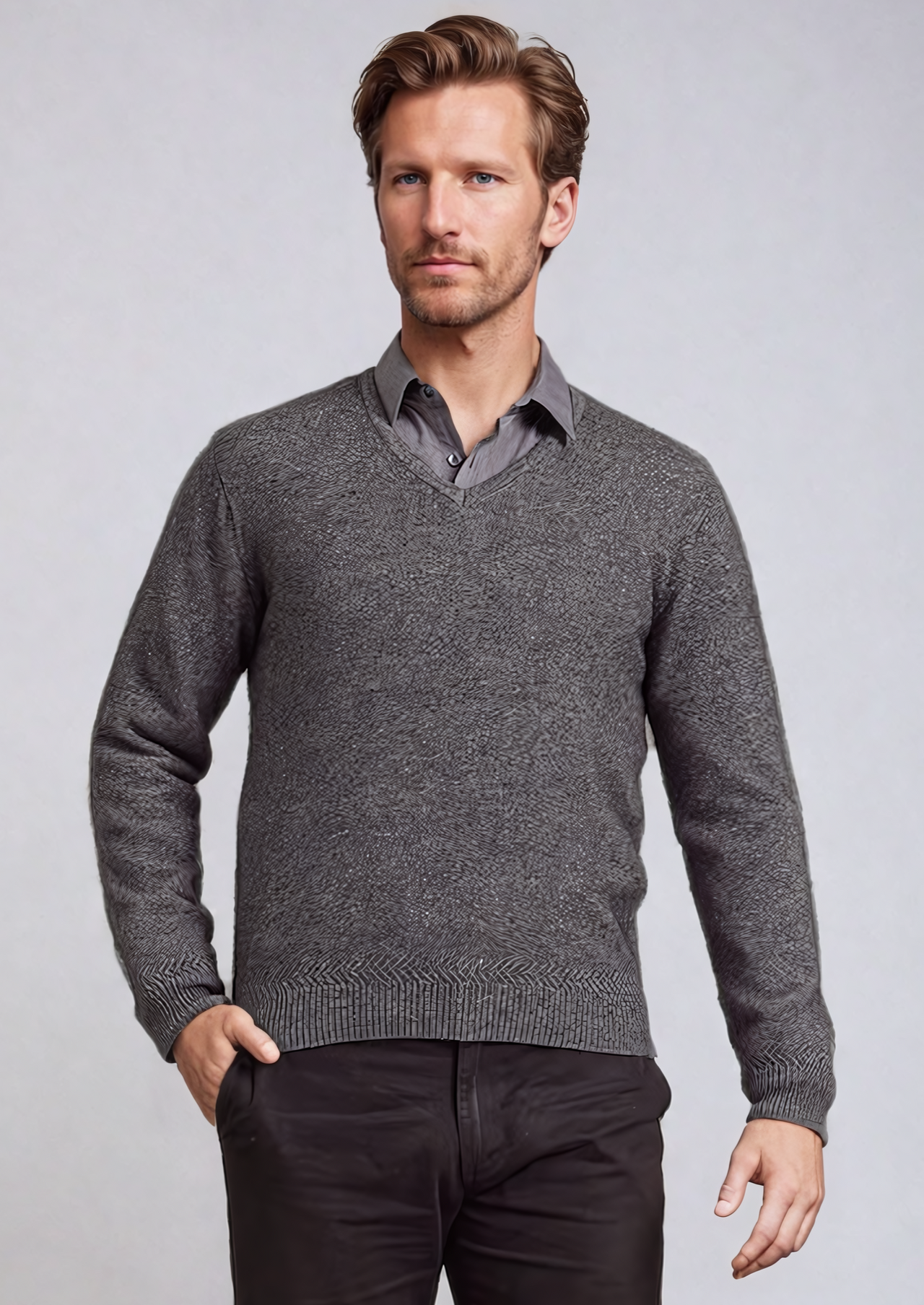 Pewter Plain Possum Merino V Neck Jumper