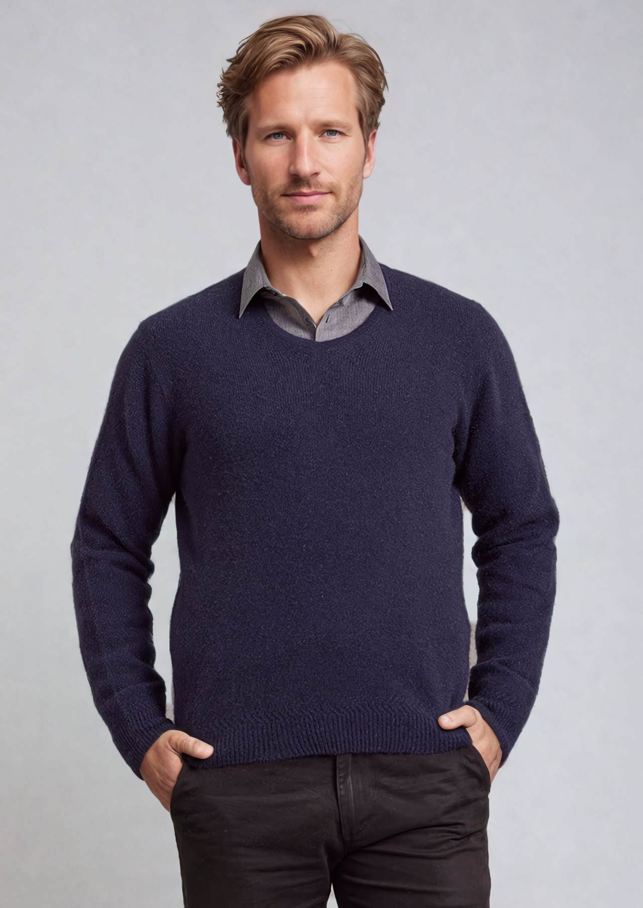 Navy Possum Merino and Silk Crew Neck Jumper