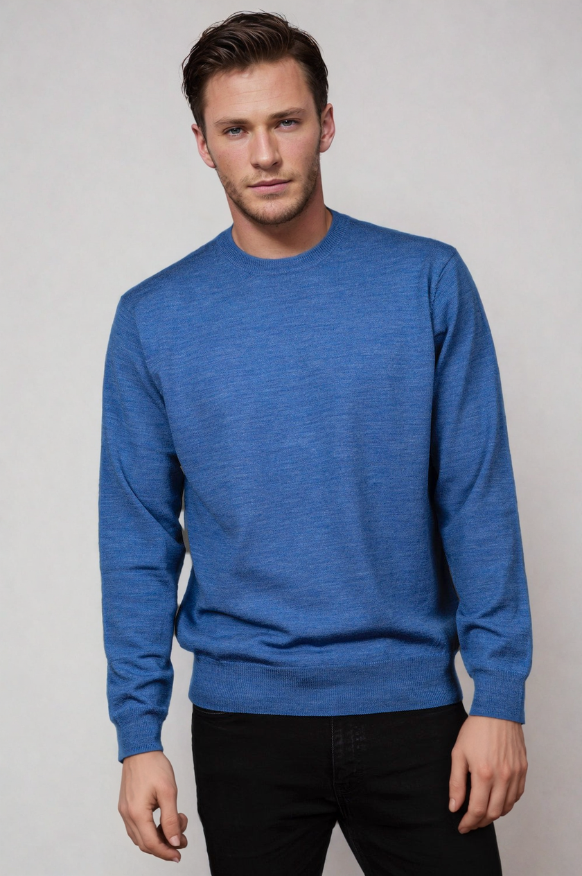 Cobalt Blue Fine Weight Merino Wool Crew Neck