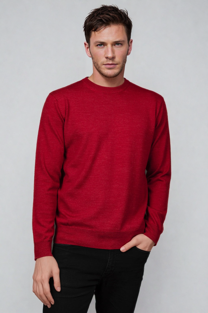 Red Fine Weight Merino Wool Crew Neck