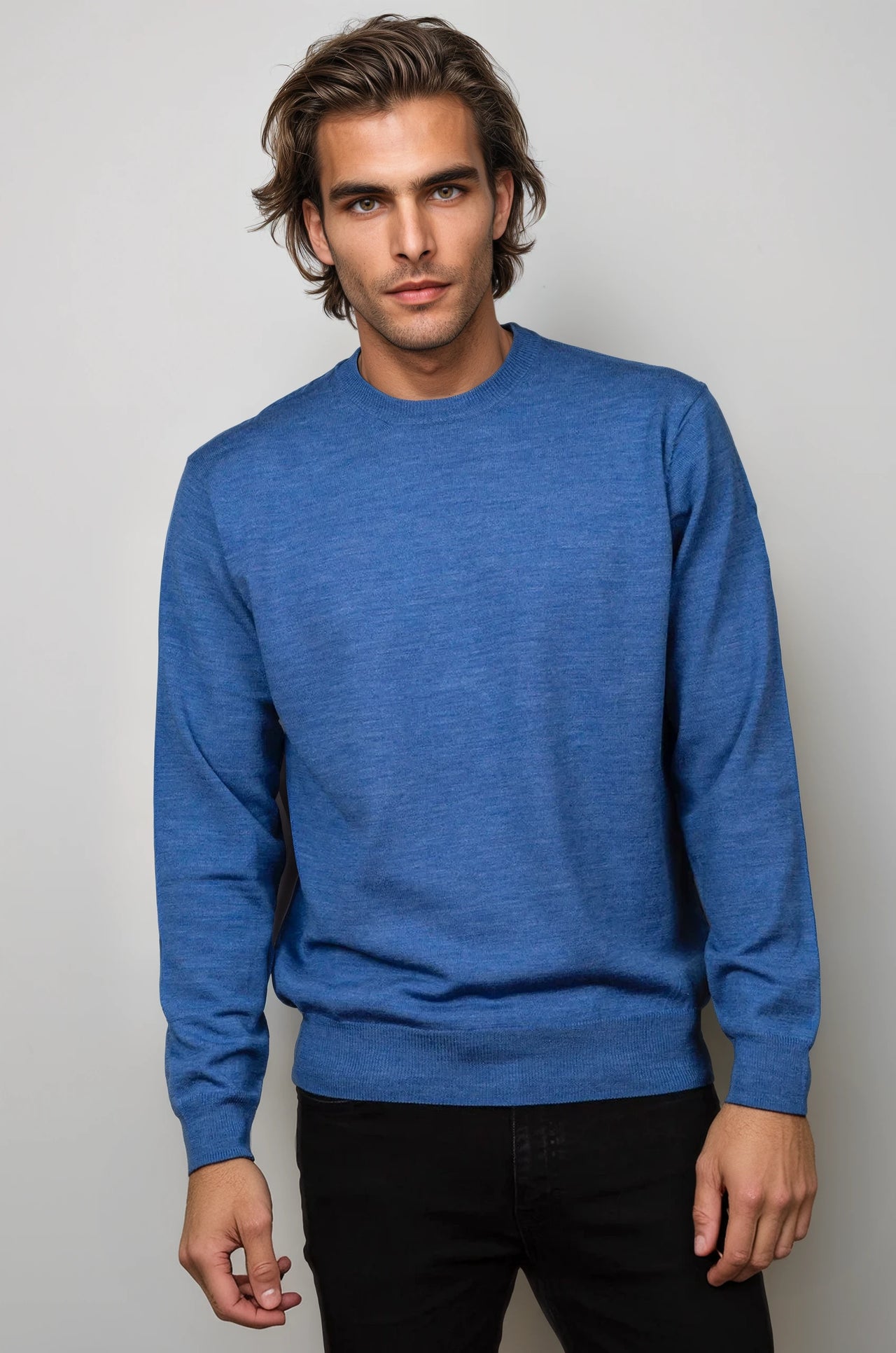 Cobalt Blue Fine Weight Merino Wool Crew Neck