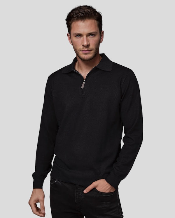 Ansett Black Half Zip Fine Merino Wool Jumper