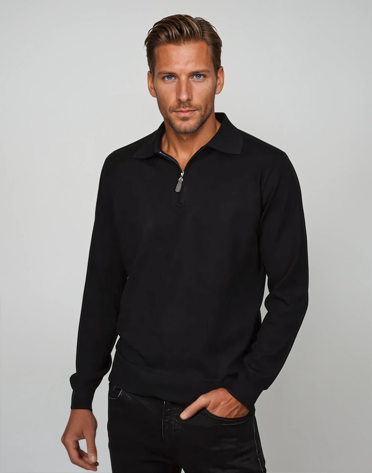 Ansett Black Half Zip Fine Merino Wool Jumper