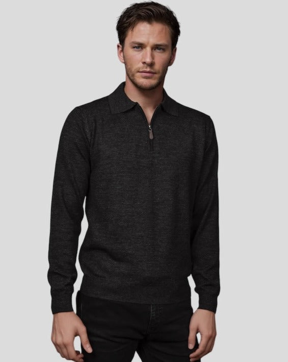 Ansett Charcoal Grey Half Zip Fine Merino Wool Jumper