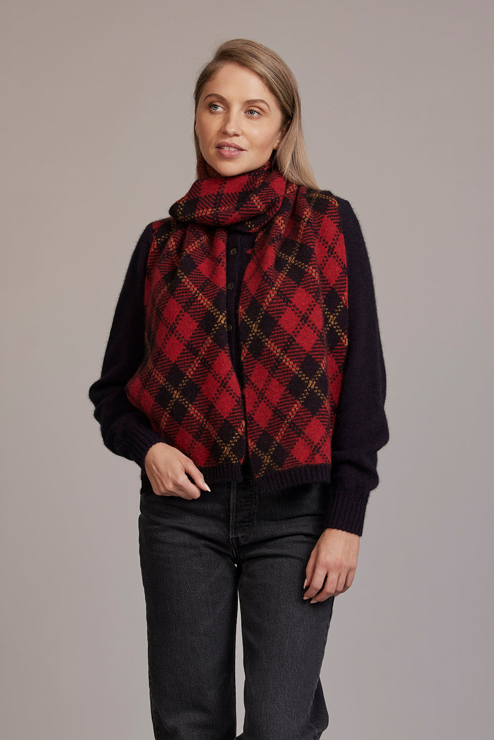 Poppy Red Possum Merino Tartan Scarf