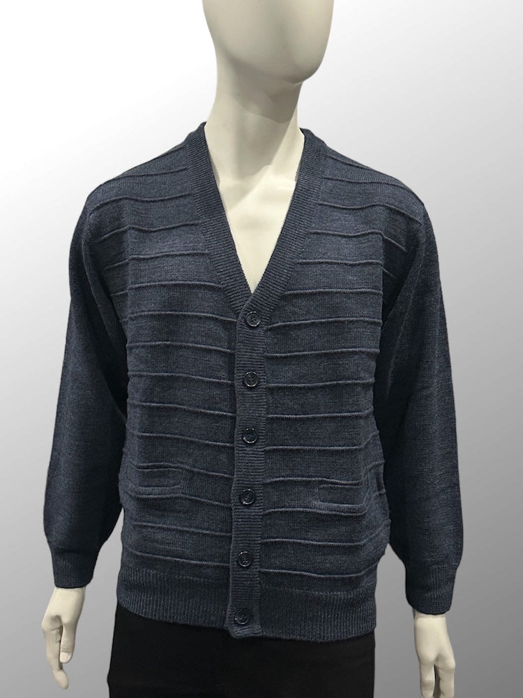 Pure Wool Ansett Patterned V Neck Cardigan 8054 Slate Blue