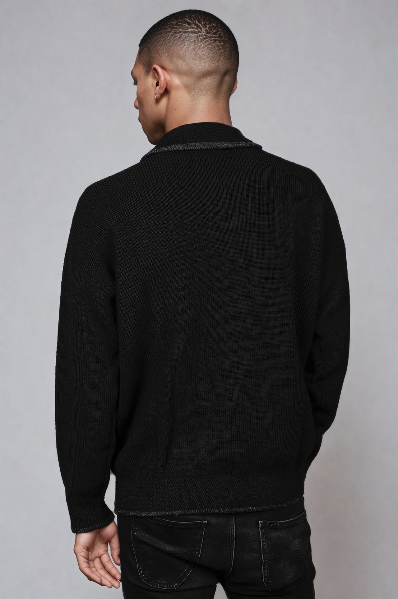 Ansett Wool Black Shawl Neck Jumper