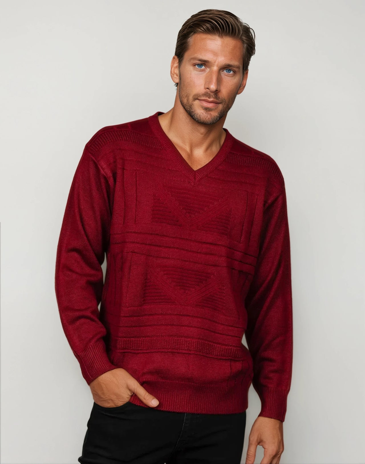 9123 Red V Neck Jumper - Tradewinds By Ansett