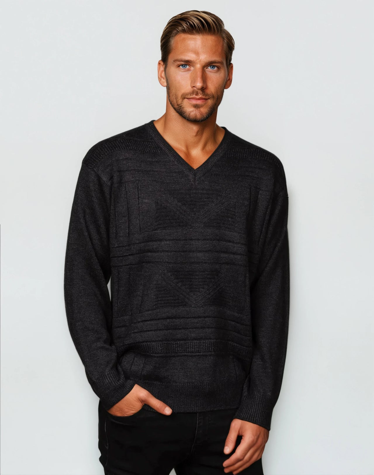 9123 Charcoal V Neck Jumper - Tradewinds By Ansett