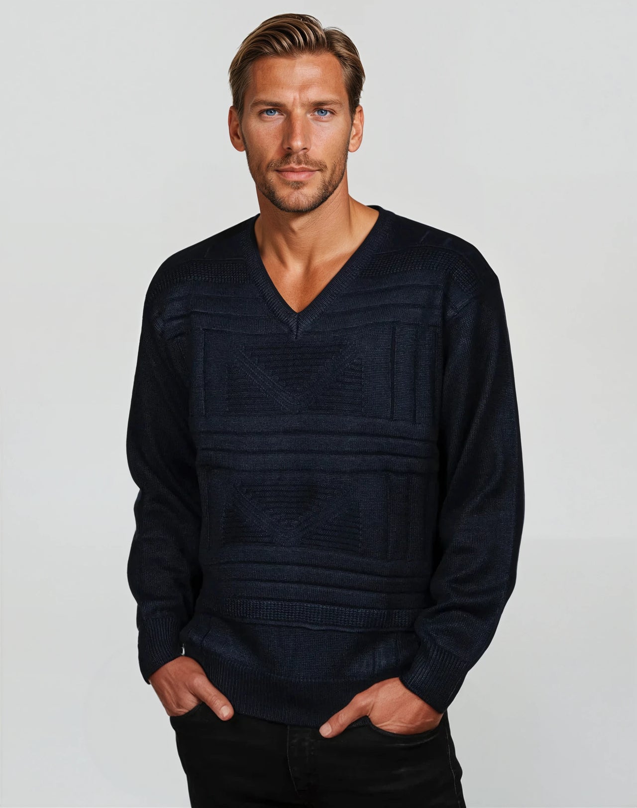 9123 Navy V Neck Jumper - Tradewinds By Ansett