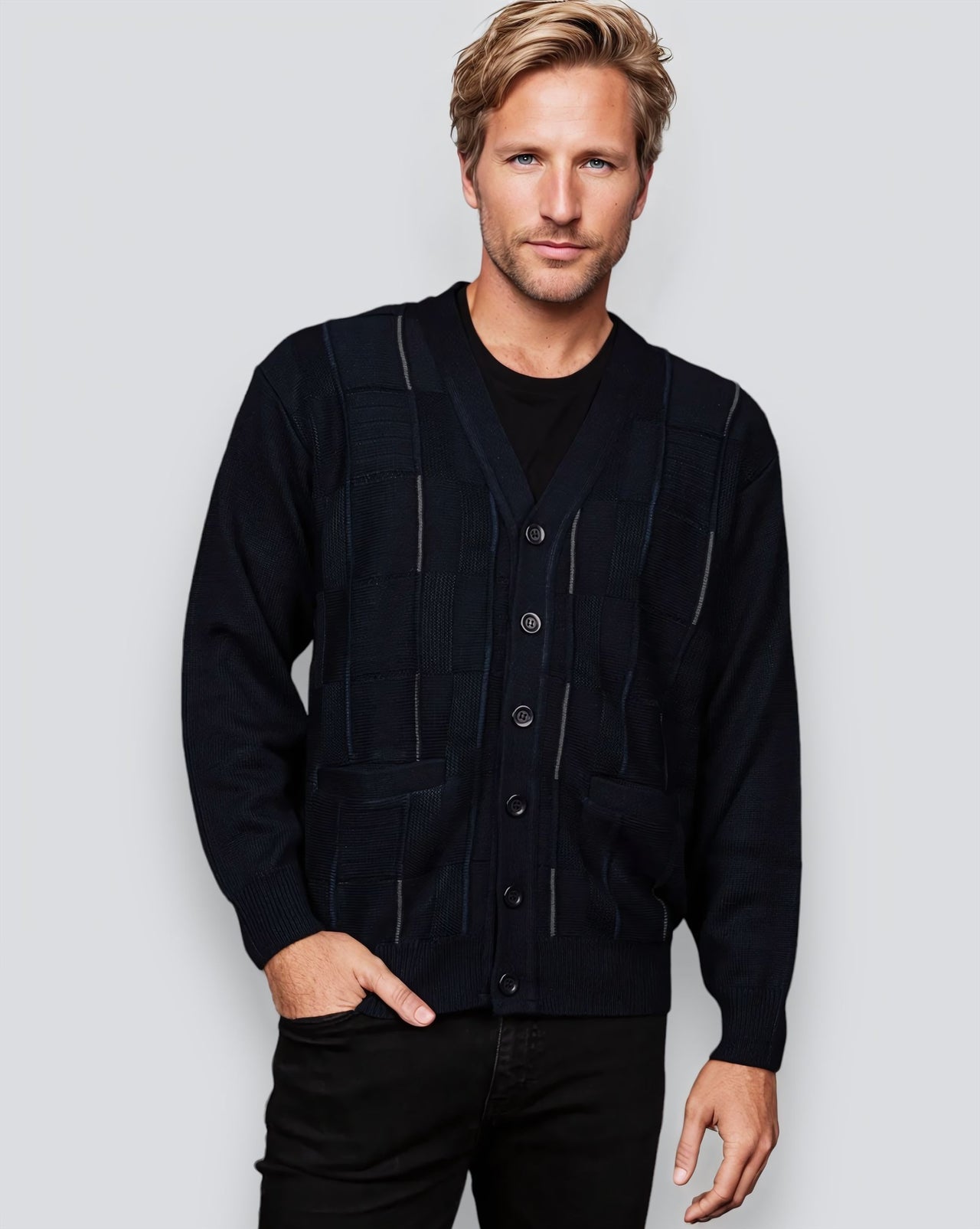 Navy Blue V Neck Cardigan - Tradewinds By Ansett