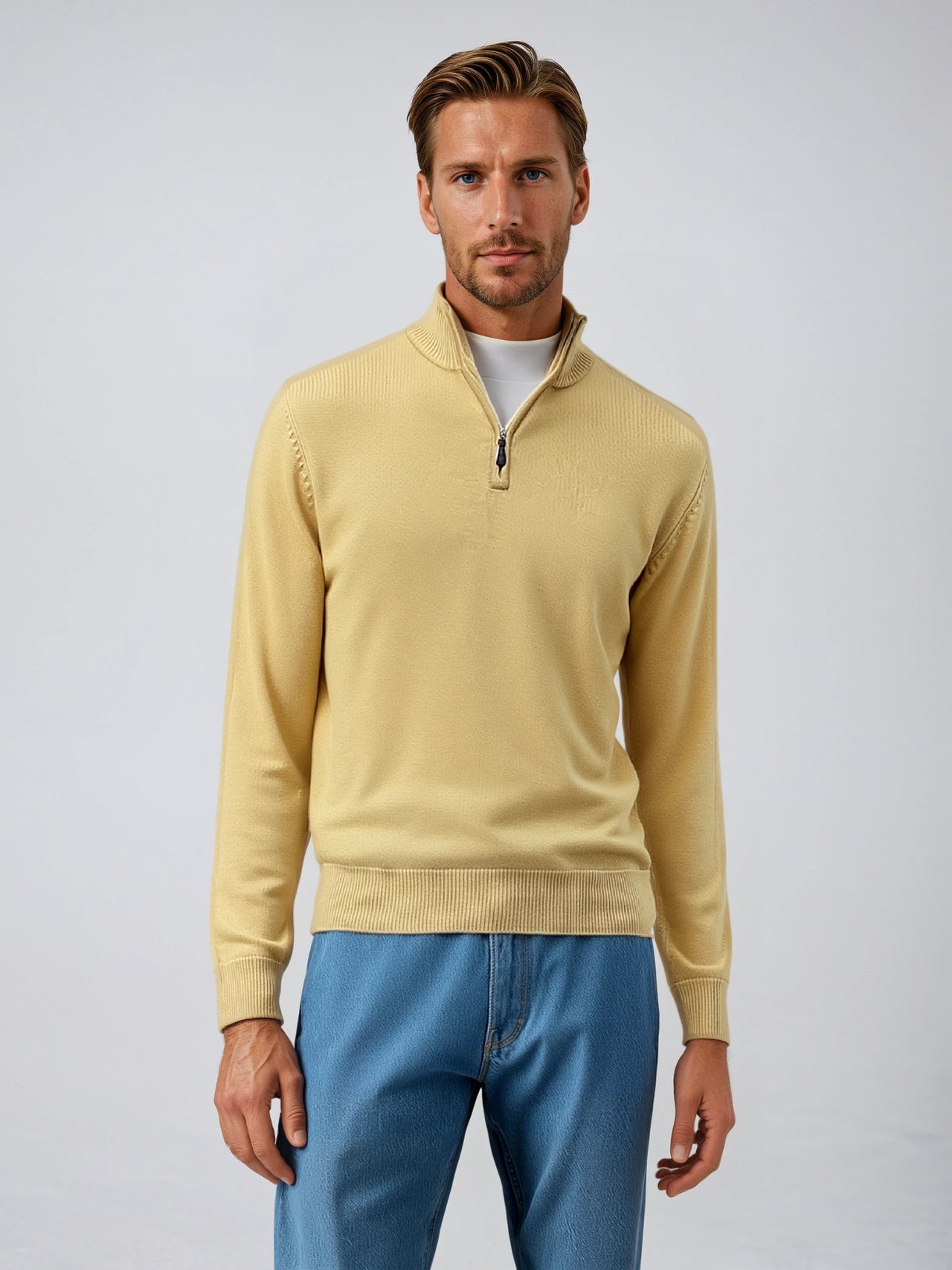 Ansett Yellow Half Zip Cashmere Merino Wool Jumper