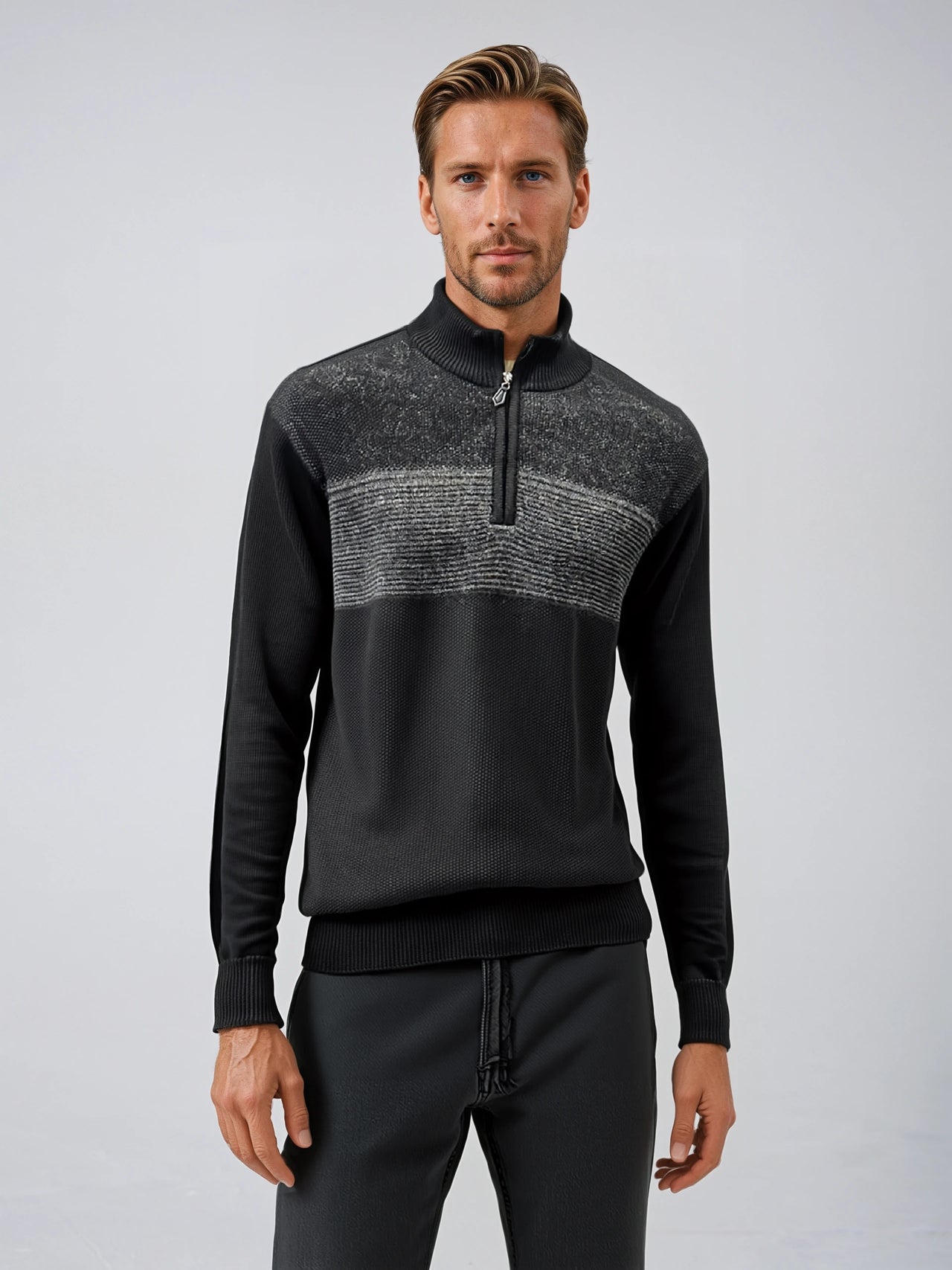 Pure Wool Half Zip Jumper 8105 Black