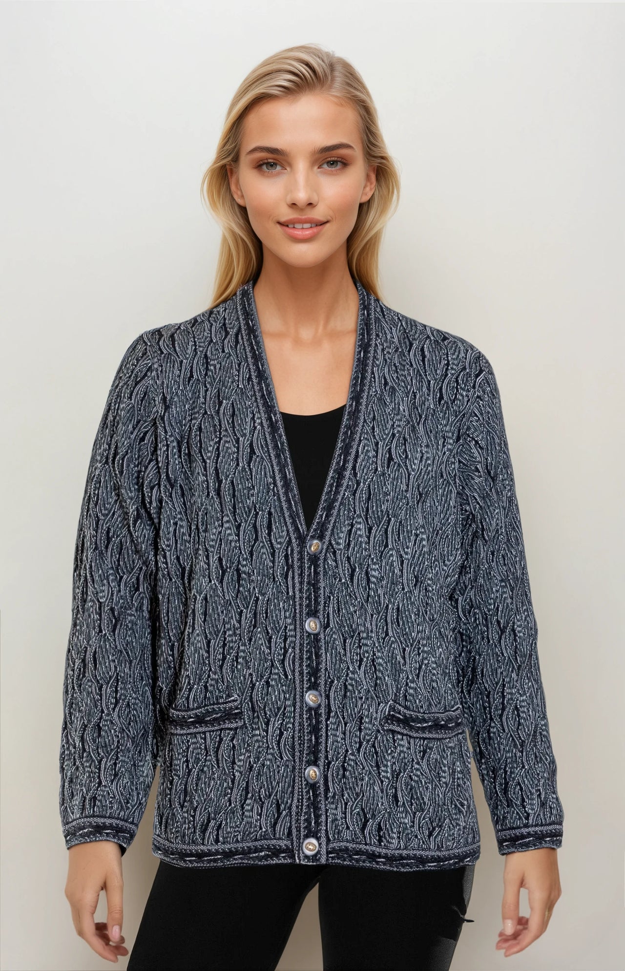 Wave - Black V Cardigan Geccu 3D Multi Colour