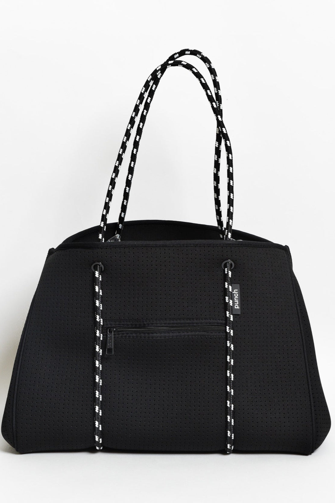 Wide Black Punch Neoprene Tote Bag With Zip