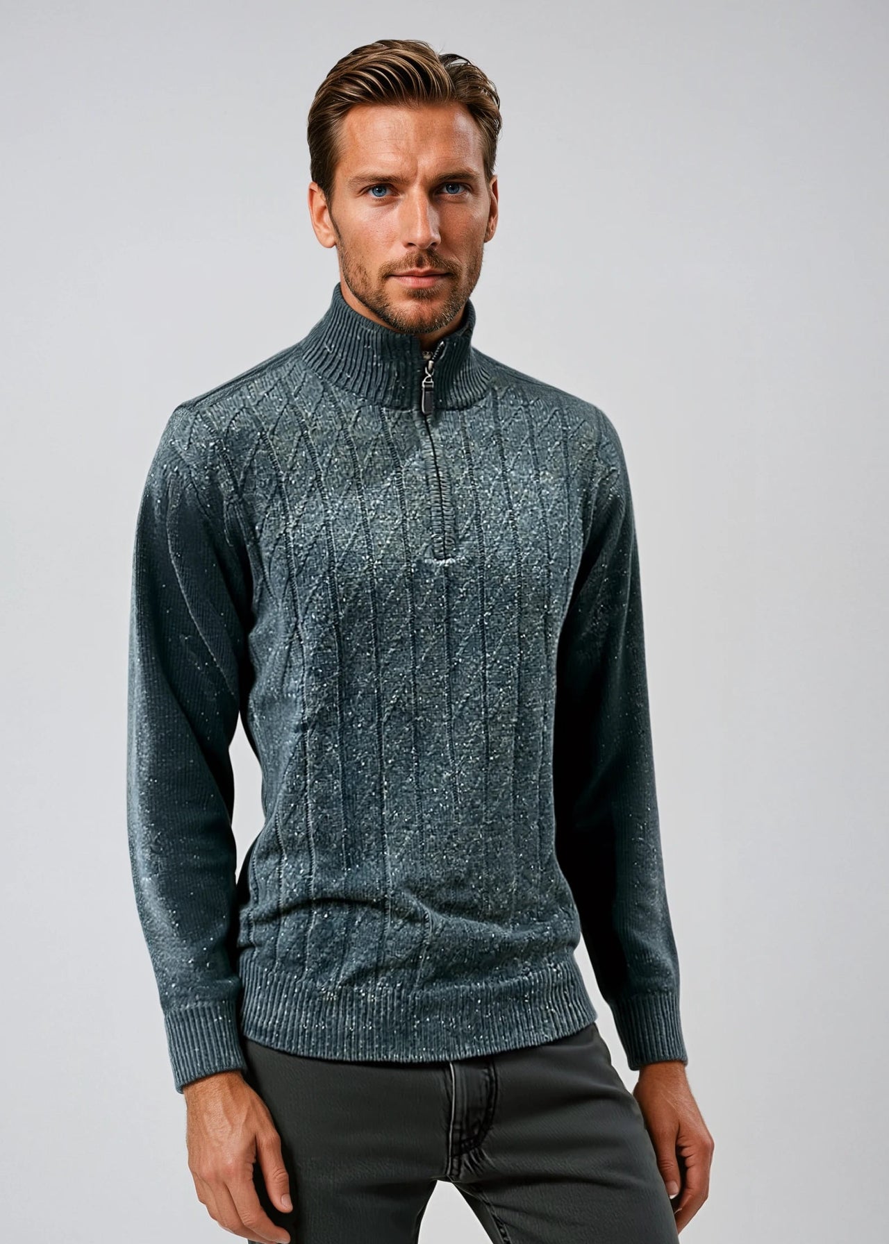 Pure Wool Half Zip Jumper 8155 Cedar Green