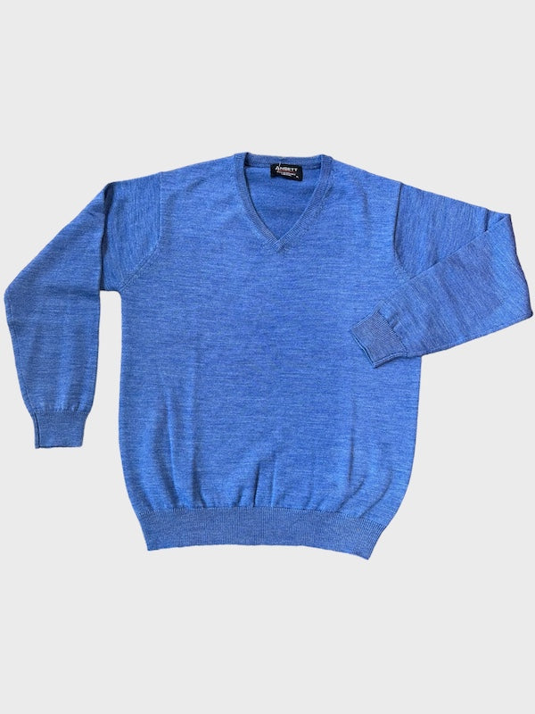 Ansett Wool Cobalt Blue Machine Washable V Neck Jumper