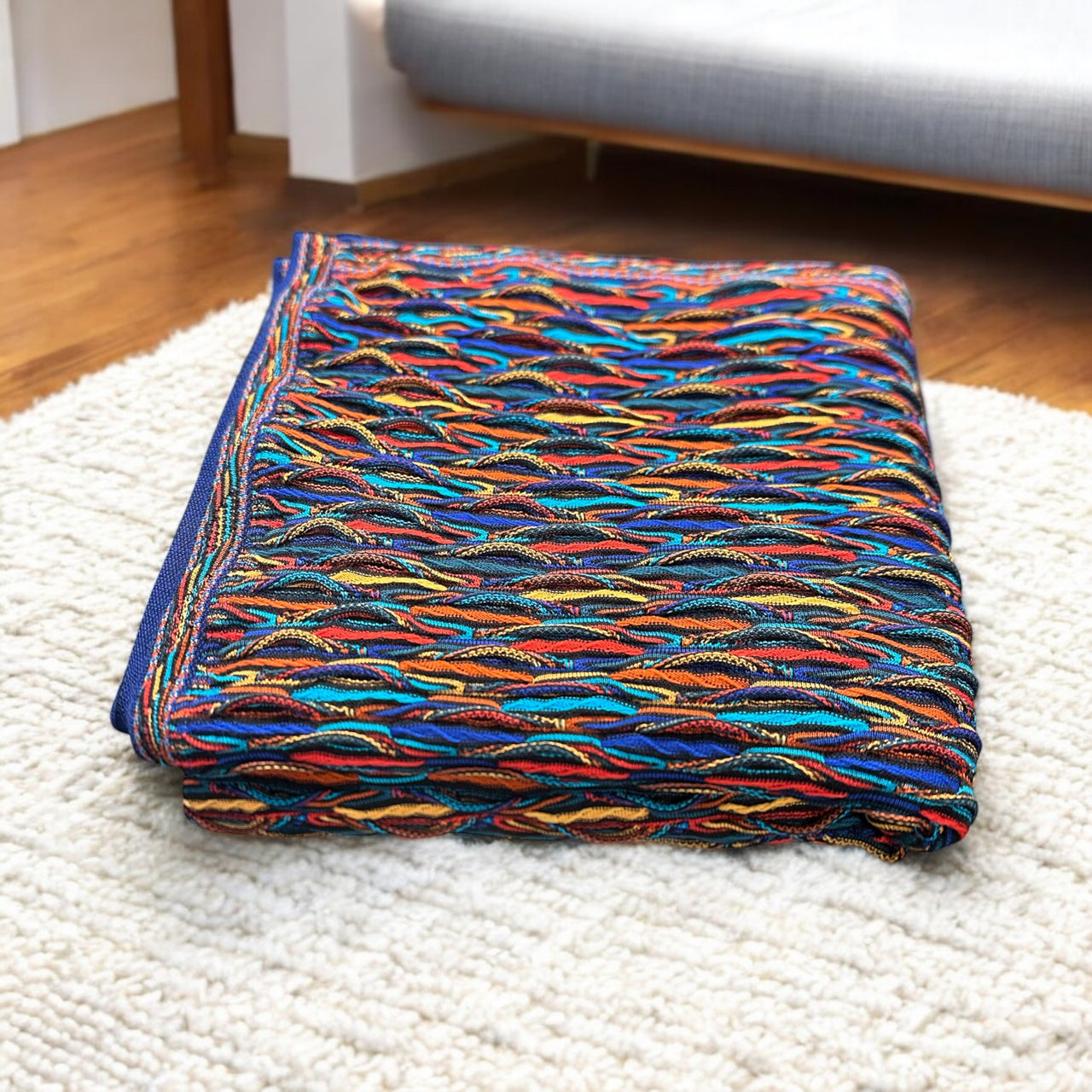 Wave Bright Blanket Throw Merino Wool 3D Geccu Knitwear