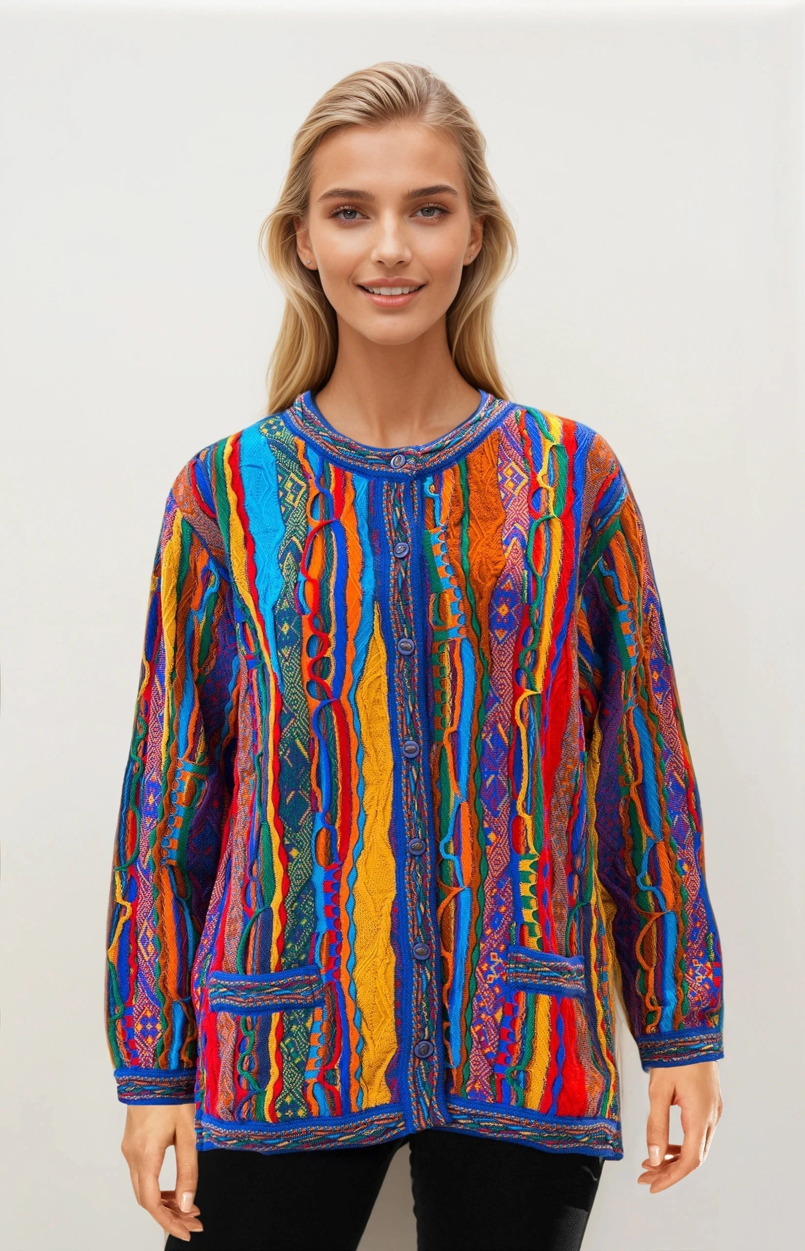 Kanga - Bright Ladies Long Cardigan Geccu 3D Multi Colour