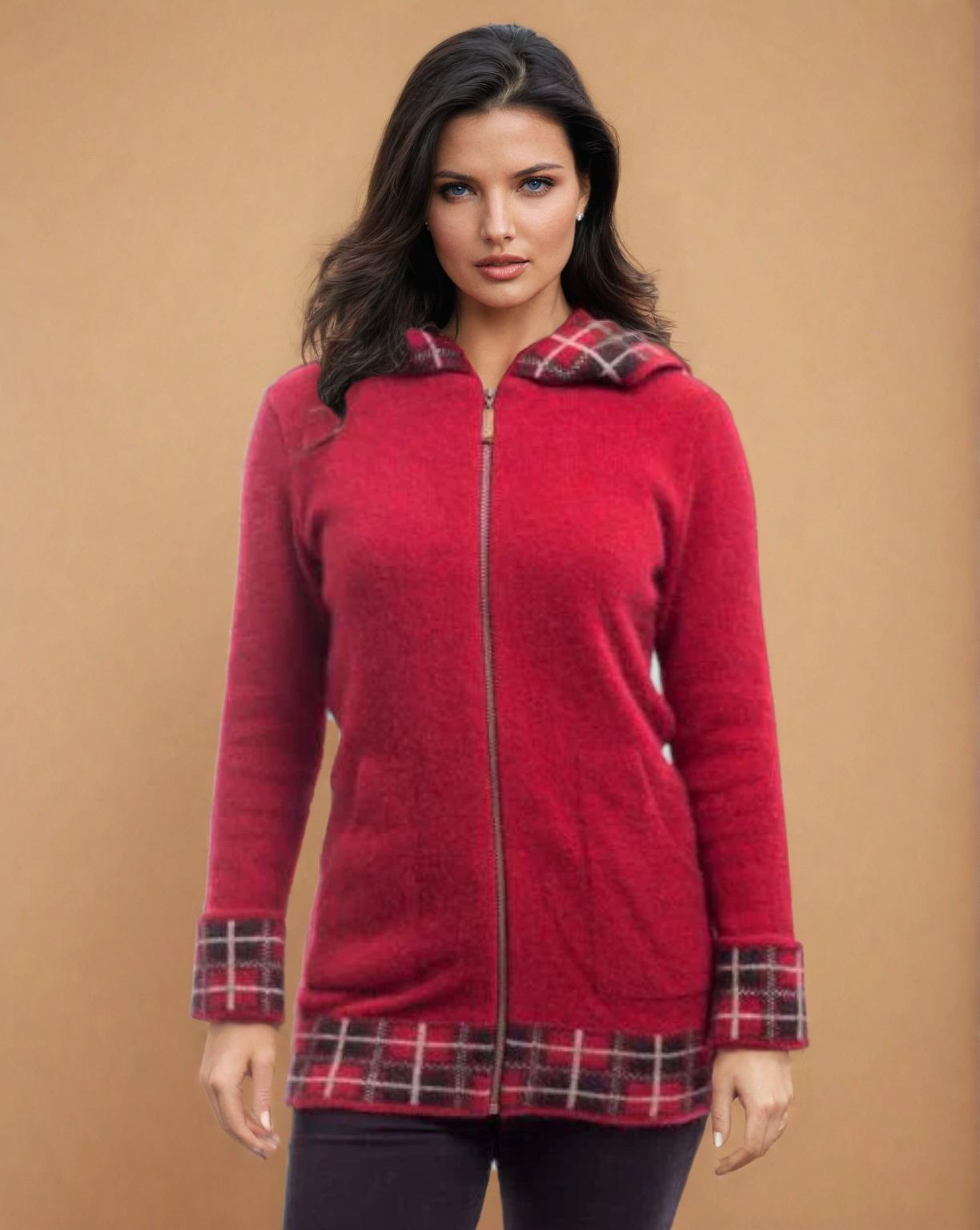 Red Possum Merino Tartan Jacket with Hood