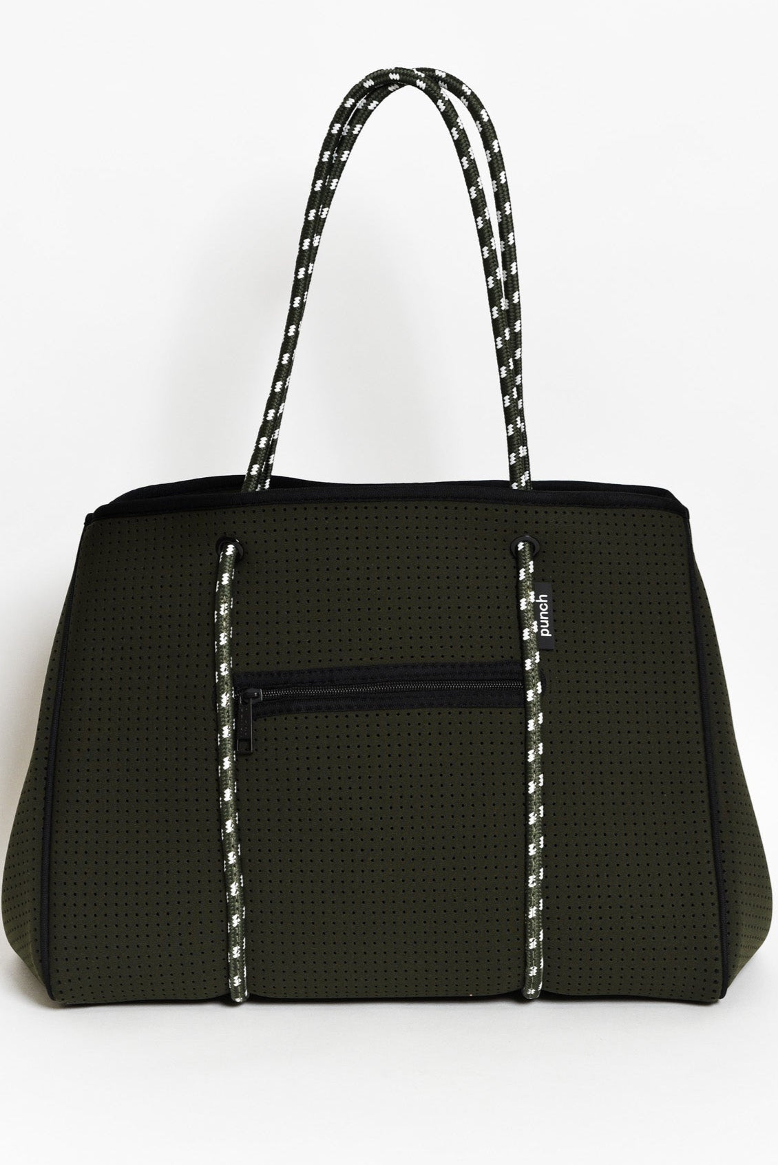 Wide Olive Punch Neoprene Tote Bag With Zip