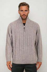 Sable Half Zip Cable Knit Jumper Ansett Plain Knitwear