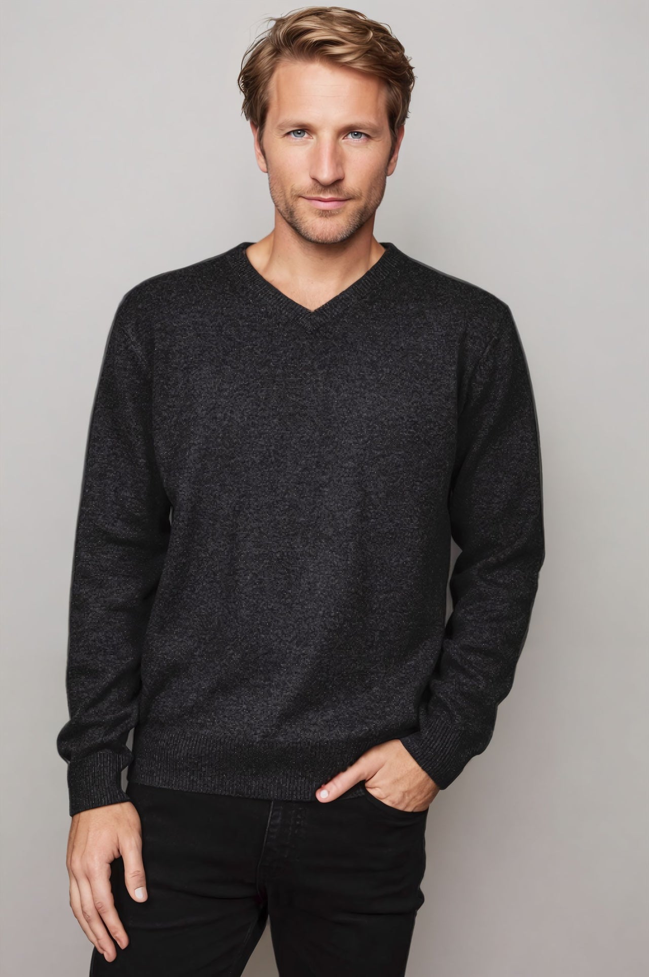 Ansett Charcoal Grey Cashmere Merino Wool V Neck Jumper