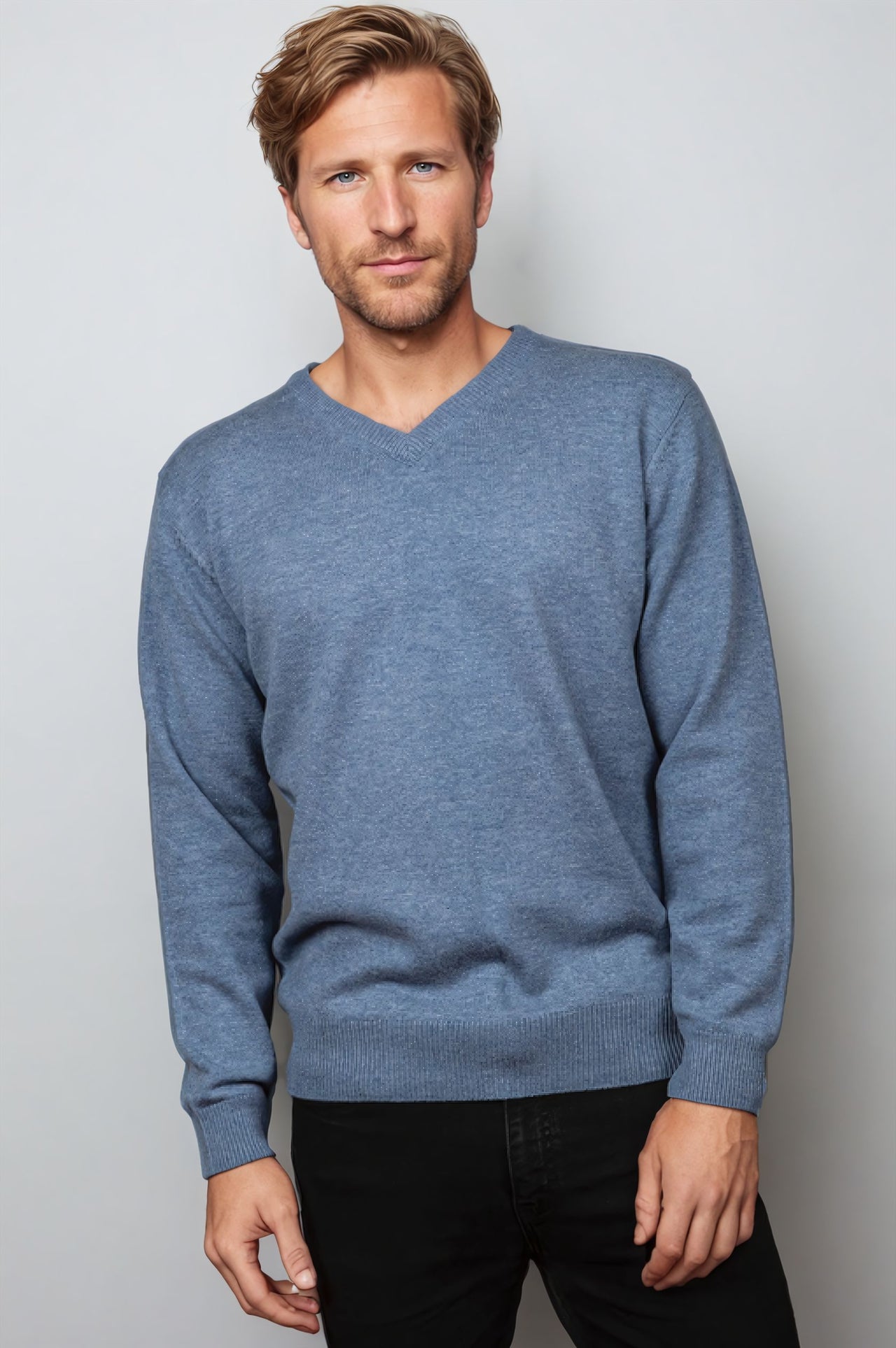 Light Blue Cashmere Merino Wool V Neck Jumper