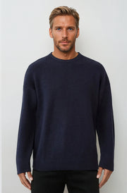 Pure Wool Navy Fisherman Rib Knit Jumper Ansett Plain Knitwear