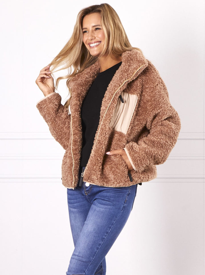 Tan Sherpa Lined Zip Jacket