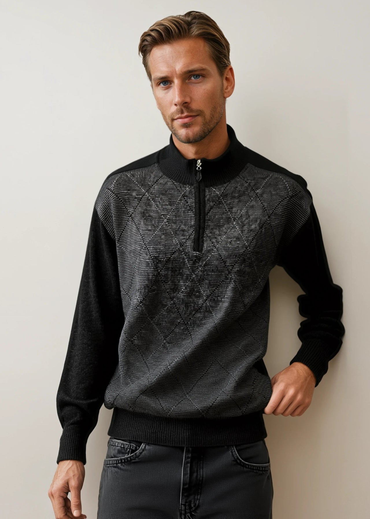 Charcoal Grey Merino Wool Half Zip Jumper (L ONLY)