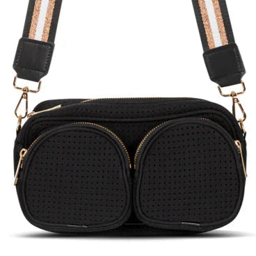 Black and Gold Neoprene Crossbody Bag - Twin Pocket