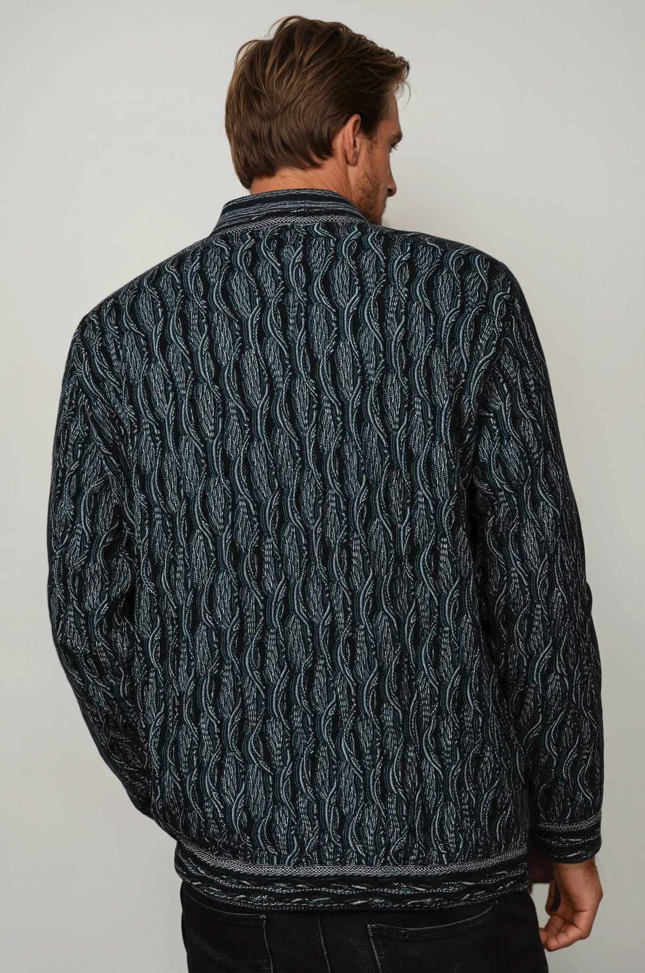 Wave - Black Sweater Jumper Merino Wool 3D Geccu Knitwear