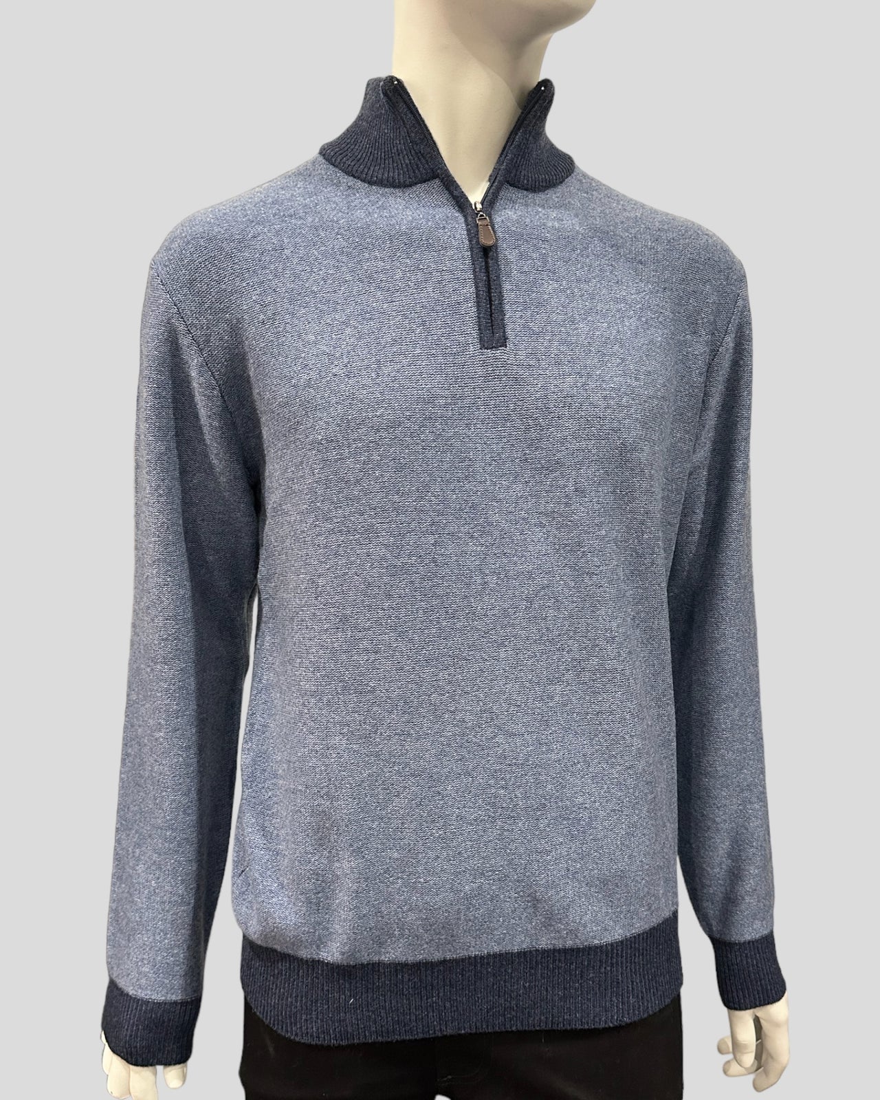 Ansett Indigo Two Tone Half Zip Cashmere Merino Wool Jumper