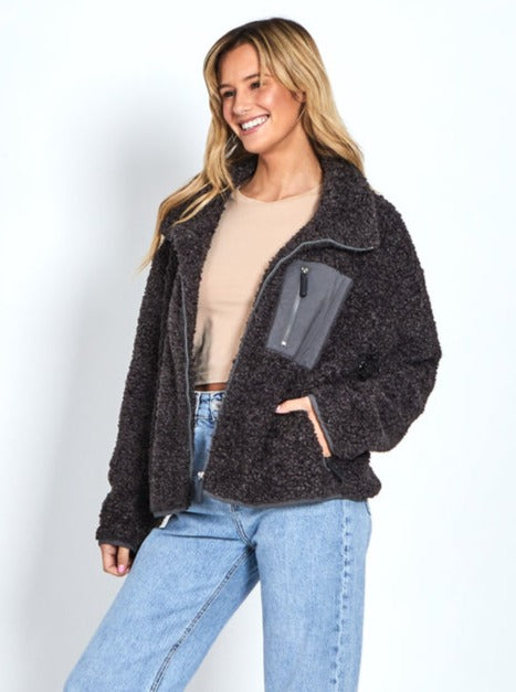 Charcoal Grey Sherpa Lined Zip Jacket