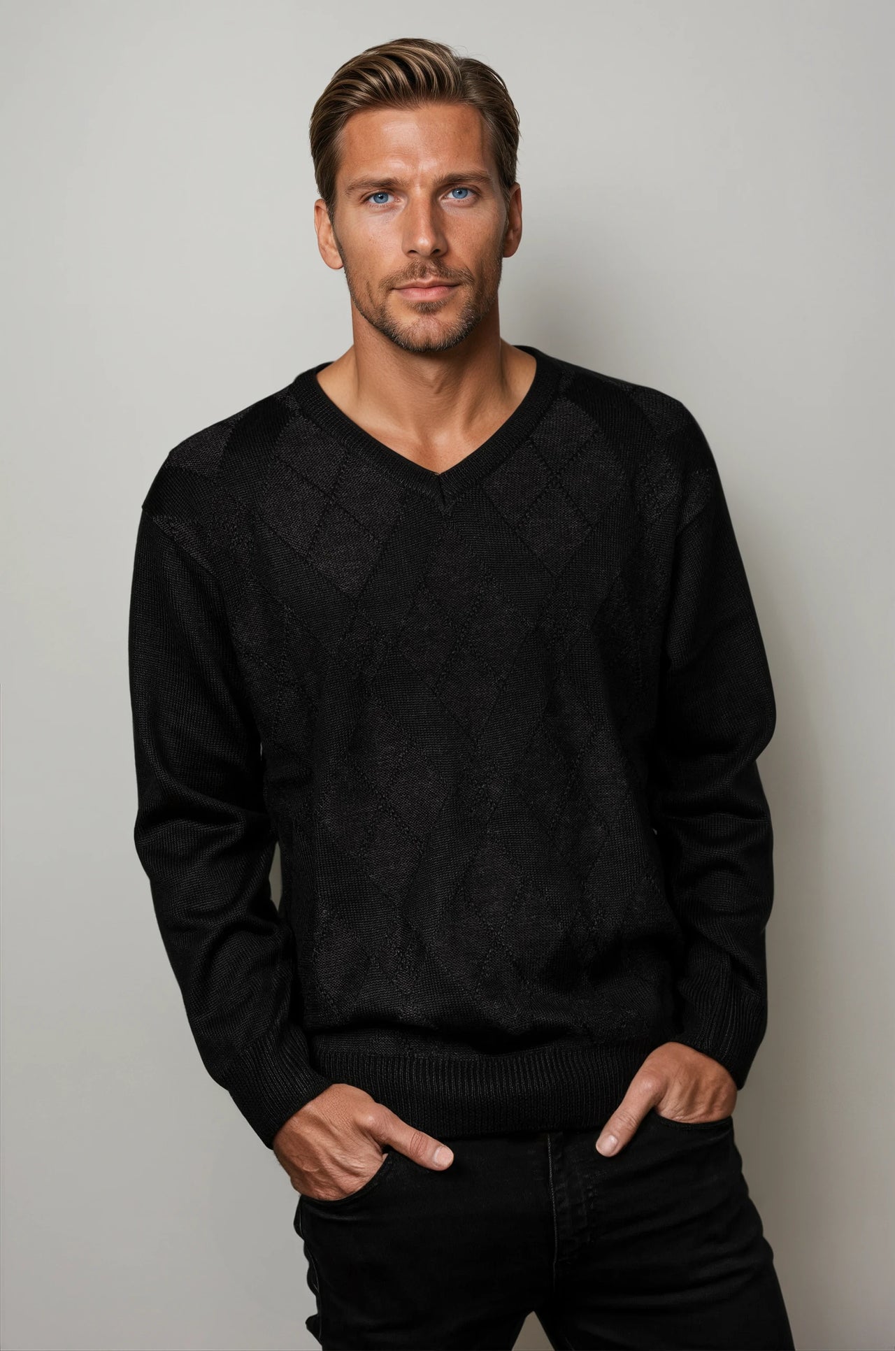 Black Argyle V Neck Jumper - Tradewinds By Ansett