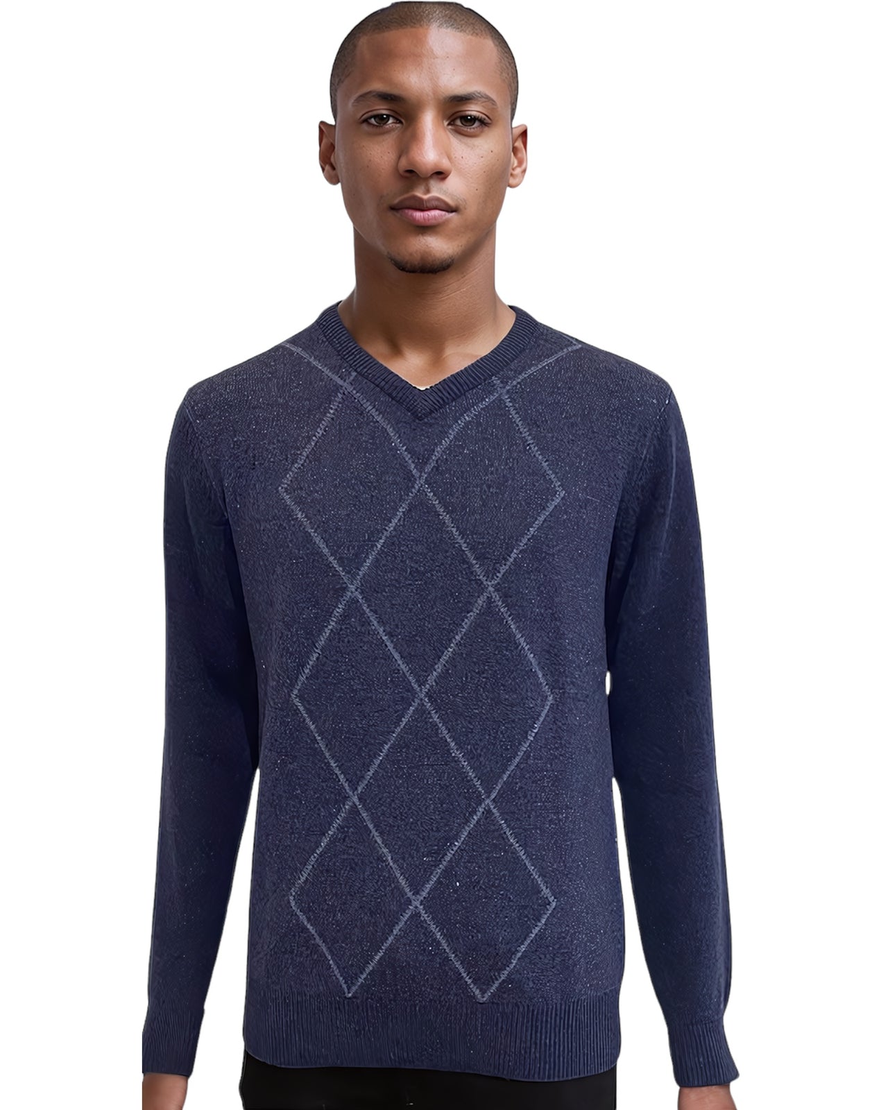 Ansett Denim Blue Argyle Cashmere Merino Wool Jumper (M & L Only)