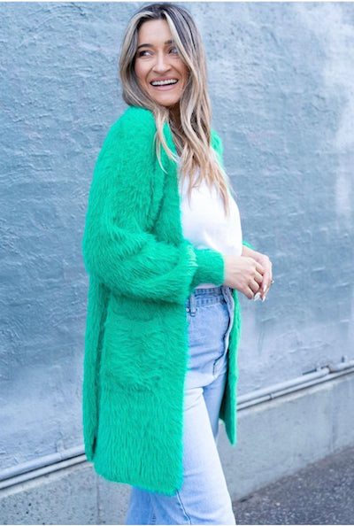 Apple Green Fluffy Oversized Cardigan