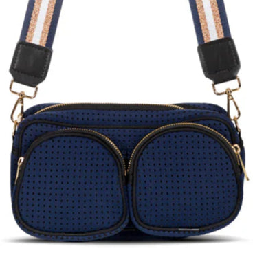 Navy and Gold Neoprene Crossbody Bag - Twin Pocket