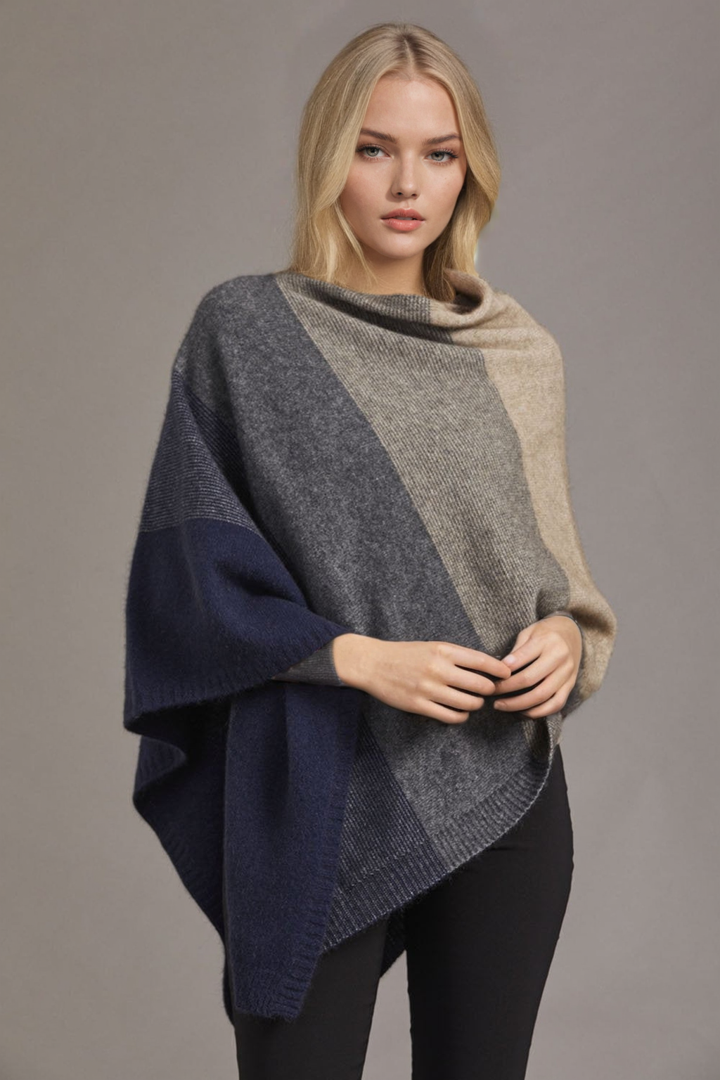 Navy Mocha McDonald Possum Merino Ombre Poncho