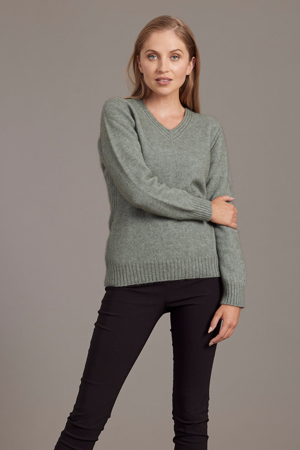 Mint McDonald Possum Merino Rib Detail V-Neck Jumper