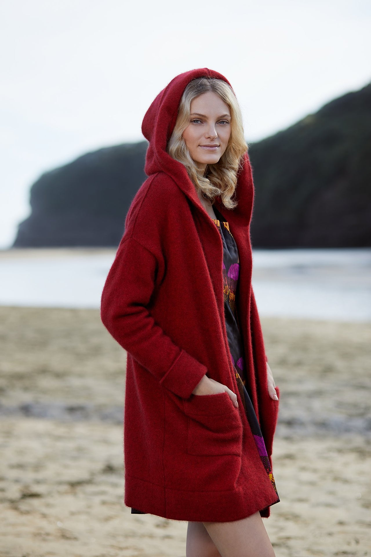 Red Possum Merino Oversize Hood Jacket Possum Merino