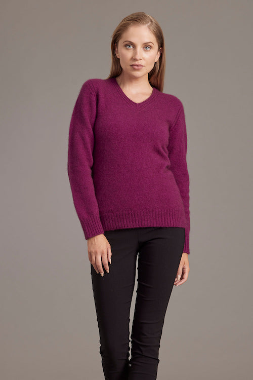 Berry McDonald Possum Merino Rib Detail V-Neck Jumper