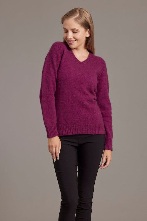 Berry McDonald Possum Merino Rib Detail V-Neck Jumper