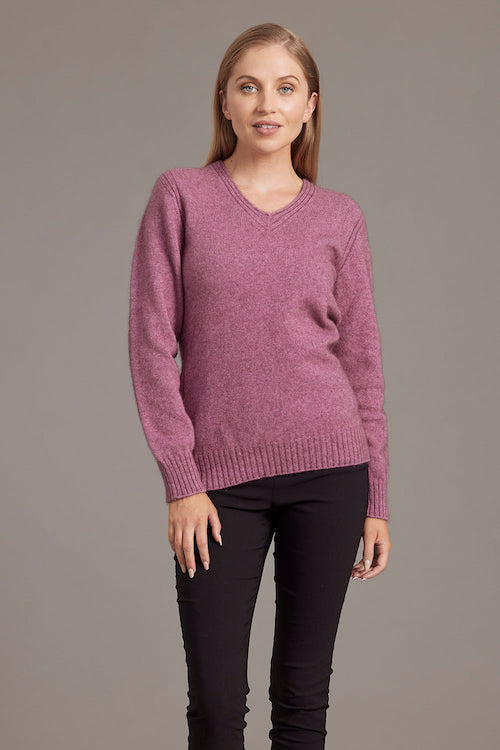 Heather McDonald Possum Merino Rib Detail V-Neck Jumper