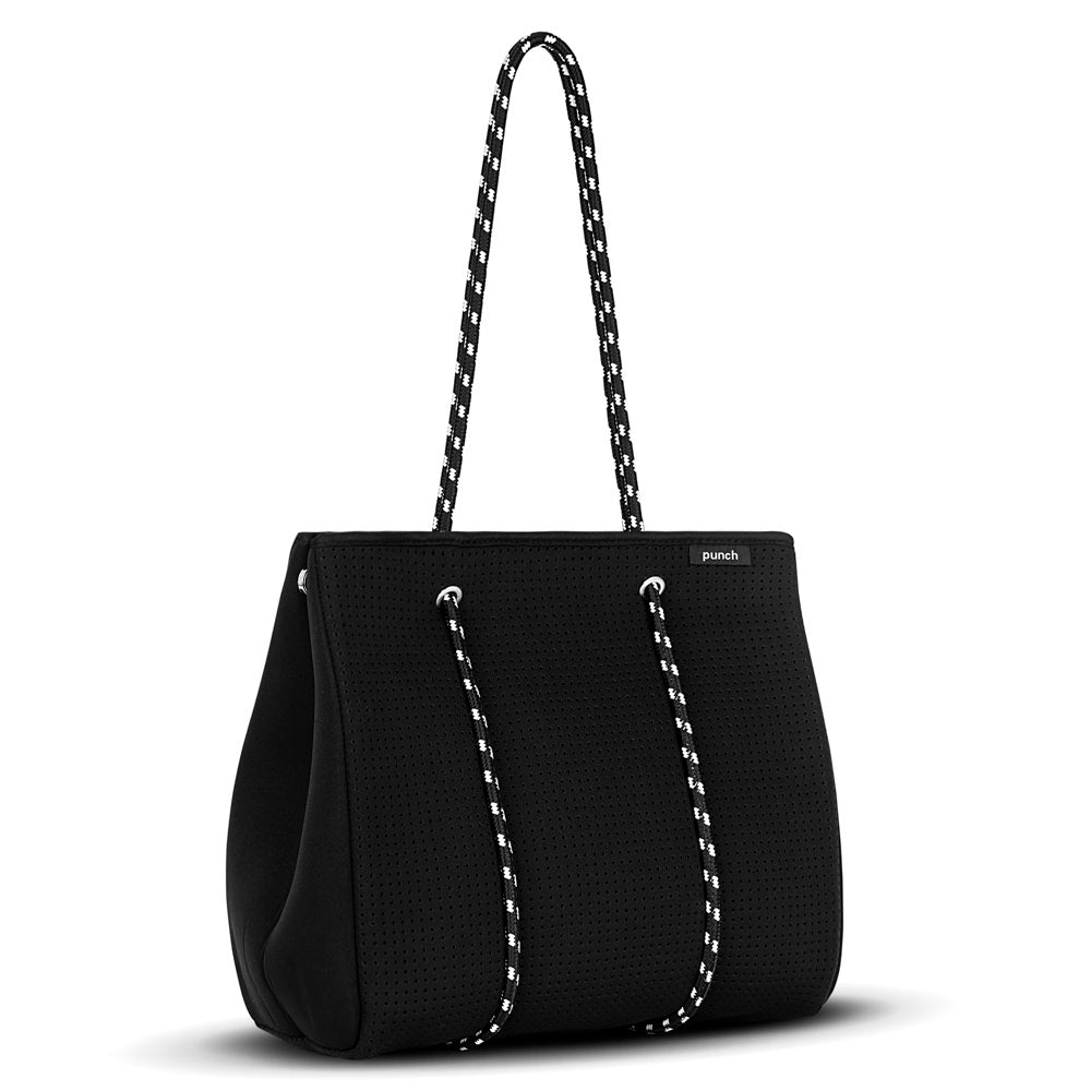 Wide Black Punch Neoprene Tote Bag With Zip