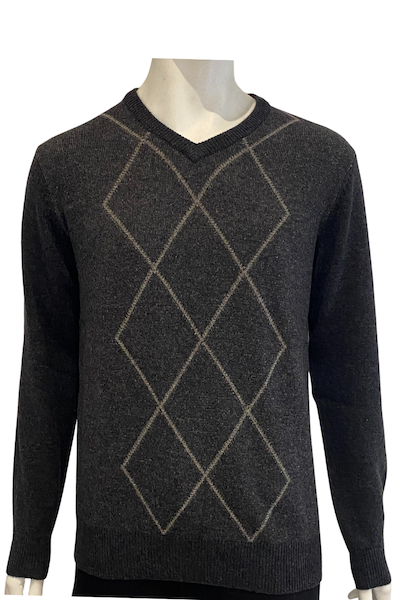 Ansett Charcoal Grey Argyle Cashmere Merino Wool Jumper